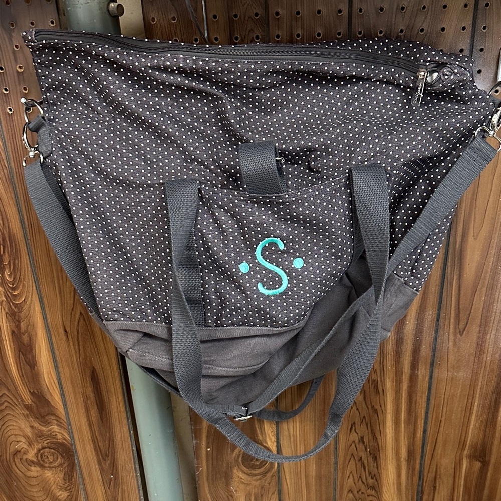 Thirty-One Black and Teal Polka Dot Travel Bag